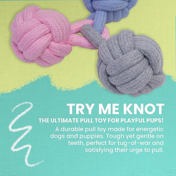 Snugarooz Try Me Knot Rope Dog Toy – Durable Three-Knot Pastel Design – Ideal for Active Chewers – Perfect for Tugging - Interactive Play and Dental Health