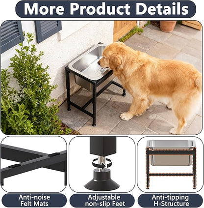 2.5 Gallon Elevated Dog Water Bowl for Large Breeds, 16.4" Height Adjustable Dog Water Bowl Dispenser with Solid Metal Base Eases Joint Strain, Anti-Tip Design and Simple to Clean, Indoor and Outdoor
