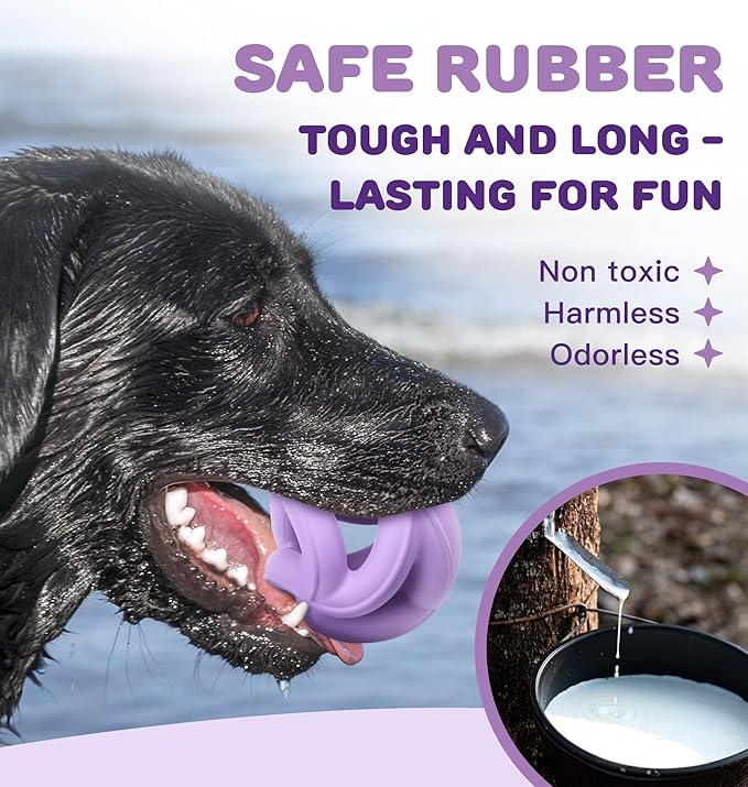 Dog Chew Toys for Aggressive Chewers, Natural Rubber/Interactive Dog Toy for Fetch & Tug, Indestructible Dog Toy - Anxiety Relief & Long Lasting & Training & Dishwasher Safe, Tough Dog Toy, Purple