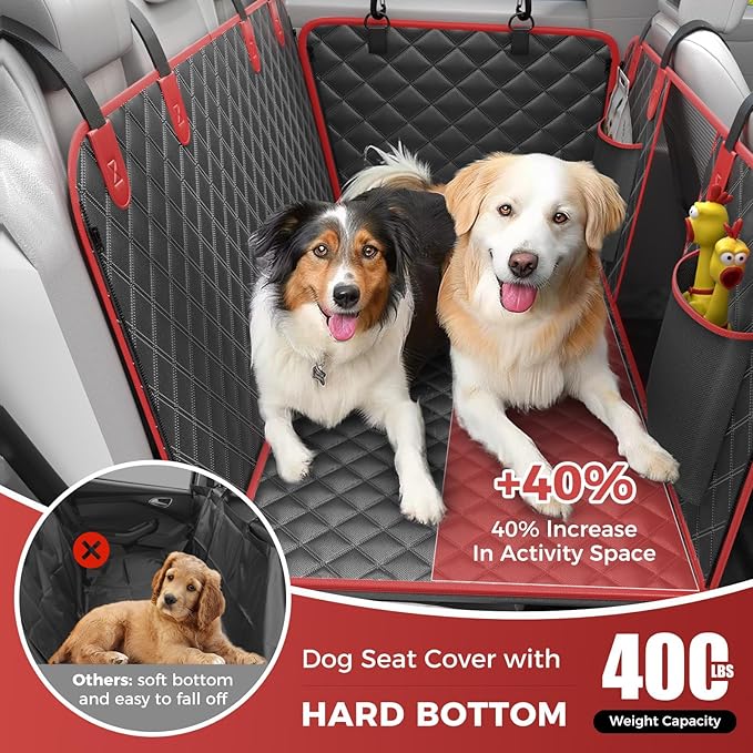2-Layer Dog Car Seat Cover for Back Seat with Dog Bed Mats, Hard Bottom Car Seat Protector, Anti Scratch Backseat Extender and Travel Pet Bed, Waterproof Hammock in Car, for Car/SUV/Small Truck