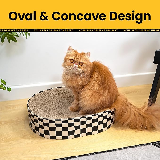 Cat Scratcher Bed,2 in 1 Oval Cat Scratching Board for Indoor,Scratch Pad Corrugated Cardboard Lounge Bowl Nest Couch Sofas for Kitty Play&Rest,Holiday Birthday Gift with Kittens Toy Fish