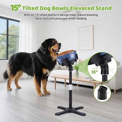 Elevated Dog Bowls for Large and Extra Large Dogs,Adjustable Width Dog Bowl Stand for 5.5-9.5" Wide Bowls,Food and Water Feeder,Single Holder with Tilted Height Adjust 12.4''-18.9''(with Bowl)