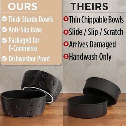 Ceramic Dog Bowl Set of 2 with Anti-Skid Base - 7.5" Wide x 3" Tall Ceramic Dog Bowls for Large Dogs - 6 Cup Capacity Food and Water Bowls for Dogs - Rubber Bottom Pet Bowl Set of 2 for Large Pets