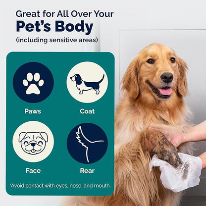 Vetnique DermaBliss Pet Wipes for Dogs & Cats for Grooming, Cleansing & Deodorizing, Thick Dog Wipes for Convenient Dog Cleaning and Natural Pet Odor Eliminator, 100ct (Unscented)