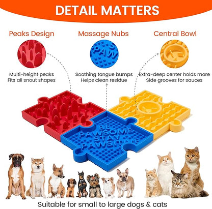 HowGo Puzzle Slow Feeder Lick Mat for Dogs, 38+ Suction Cups|Non-Slip Heavy Duty Maze Enrichment Bowl BPA-Free Silicone|Reduce Boredom Anxiety Free Combination (2PCs, Blue&Yellow)