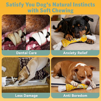 Indestructible Dog Toys for Aggressive Chewers, Rubber Rope Dog Chew Toys for Teething for Medium/Large Dogs, Interactive Dog Toys to Keep Them Busy Outdoors, Cream Flavor, Yellow/White