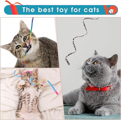 Cat Wand Toy Set, Interactive Cat Wand Toy with Rainbow Ribbon String, Leopard Print Cloth String for Small Cats Kittens Indoor Training Catcher (3 Packs)