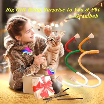 Cat Toys 12PCS Catnip Toy for Indoor Kitten Toys Cat Chew Stick for Dental Cleaning Teeth Cat Silvervine Matatabi Rope Treat Kitty Feather Snack for for Kick Molar Scratch Self Play