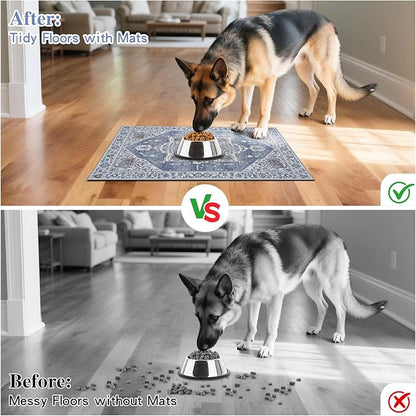 famibay Dog Food Mat, Absorbent Cat Dog Mats for Food and Water, No Stains Quick Dry Pet Cat Bowl Mats with Non Slip Backing, Boho Pet Feeding Mat for Floor Waterproof 12"x20"