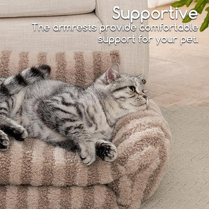 Hollypet Cat Bed Fluffy Plush Mutifuctional Double-Layer Soft Warming Kitty Pet Couch Orthopedic Nest Beds for Small Cats and Dogs, Khaki (21x15x8 inch, Recommend for Kittens or Pets Under 13lbs)
