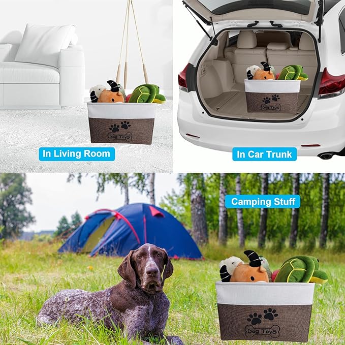 Large Dog Toy Basket Collapsible Dog Toy Box Shape Keeping Rectangle Dog Toy Bin for Pet Toys, Accessories