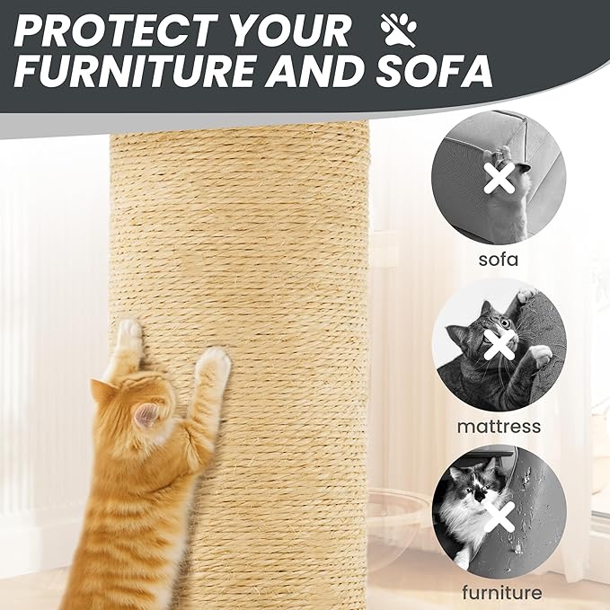 58in Large Cat Tree Tower for Indoor Cats with Soft Plush Hang Ball, Two Condos, Sisal Scratch Posts & Rope Play for Kittens/Adult Cats, Dark Grey