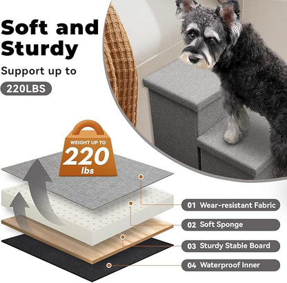 Dog Stairs for High Beds, Folding Pet Stairs Gift for Dogs Puppy with Storage for Bed Couch, Cat Dog Ramp Hold Up to 200 lbs (Gray, 5 Steps No Condo(49" D x 17" W x 26" H))