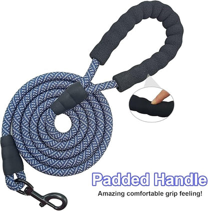 MayPaw Heavy Duty Rope Dog Leash, 3/4/5/6/7/8/10/12/15 FT Nylon Pet Leash, Soft Padded Handle Thick Lead Leashes for Large Medium Dogs (Navy, 1/2" * 10')