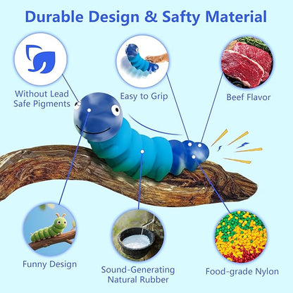 Indestructible Dog Toys for Aggressive Chewers, Tough Chew Proof Toy for Large Dogs, Squeaky Rubber Chew Toy with Beef Flavor for Boredom & Anxiety Relief (Blue)