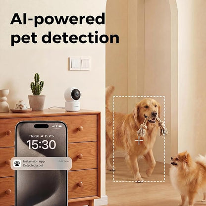 AI Pet Camera Indoor with Phone App, Dog Camera with Speaker, Multi-Pet Recognition & AI Day Summary, 2K 3MP Cat Camera for Indoor, 360° Auto Tracking, Night Vision, 2-Way Talk, WiFi 2.4G/5G