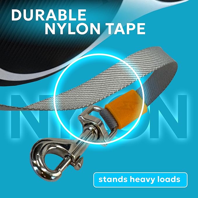 Retractable Dog Leash for Pets Up to 66 lbs, 16' Heavy Duty Reflective Nylon Tape, Tangle Free, Anti-Slip Handle with One Button Control