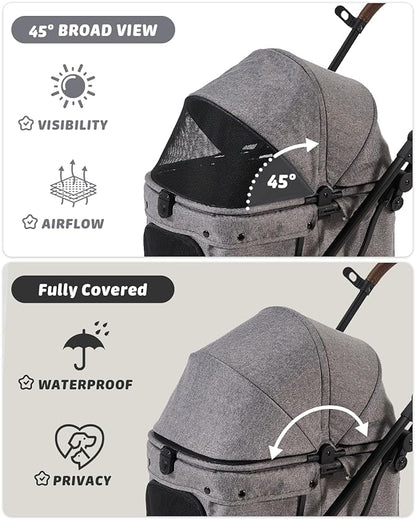 797Audio Dog Stroller for Small Medium Dogs, Pet Stroller for Cats Puppy Up to 121lbs,Foldable,One Click Folding,4 Wheel Shock Absorption,Adjustable Canopy with Sun Shades,Removable Washable Pad(Grey)