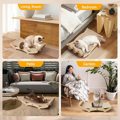 Extra-Larger Sisal Cat Scratcher Bed with Ball, 3-in-1 Cat Scratching Pad with Hammock, Natural Sisal with Solid Wood Frame Cat Scratch Post for Indoor Cats Lounger & Sleep & Scratch(Natural)