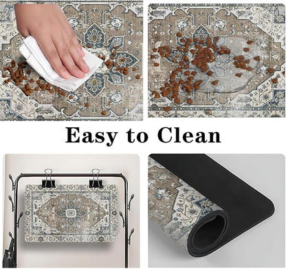 Dog Food Mats for Floors, Absorbent and Quick-Drying Pet Cat Food Mat,Anti-Fouling and Easy-to-Clean Pet Feeding Mat,Dog Bowl Mat for Messy Drinking Water Bowls.16 x24, Bohemia Style