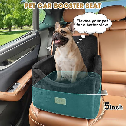 JOEJOY Dog Car Seats for Small Medium Dogs Under 35lbs, Dog Booster Seat with Detachable Washable Cover and Cushion, Memory Foam Pet Car Seat with Safety Belt and Storage Pockets (Black)