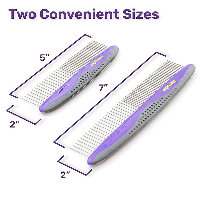 Hertzko Pet Combs - Small & Large Comb Included for Both Small & Large Areas - Removes Tangles, Knots, Loose Fur and Dirt - For Everyday Use for Dogs and Cats with Short or Long Hair (Pack of 2)