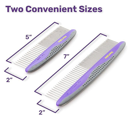 Hertzko Pet Combs - Small & Large Comb Included for Both Small & Large Areas - Removes Tangles, Knots, Loose Fur and Dirt - For Everyday Use for Dogs and Cats with Short or Long Hair (Pack of 2)