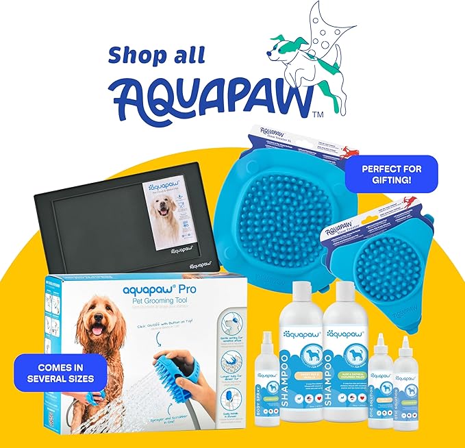 Aquapaw Silicone Dog Lick Mat - Suction Cup Slow Feeder Pad - Calming Bath Time Aid & Dog Grooming - Stress Relief & Pet Enrichment - Pack of 2 - XL & Small, Blue