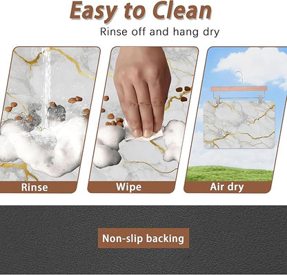 Marble Dog Food Mat for Floors,White Gold Marble Absorbent Quick-Dry Pet Feeding Mat,Cat Dog Bowl Mats for Food and Water,Non-Slip Pet Accessories Supplies 16"x24"