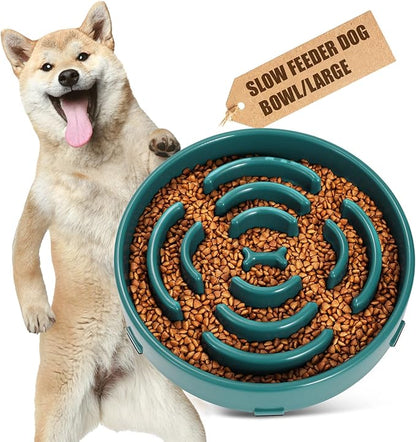 WHIPPY Large Slow Feeder Dog Bowls for Large Medium Dogs Anti-Chocking Slow Feeding Maze Dog Food Bowl Slow Eating Interactive Bloat Stop Puzzle Bowl,Green