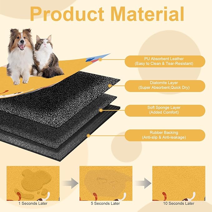 BLESWIN Pet Feeding Mats 16"x24", Water Absorbing Mat for Dog Bowl, Water Bowl Mat for Dogs Waterproof, Non Slip Mat for Dogs, Dog Water Bowl Mat for Messy Drinkers, Cat Mat for Food and Water, Cat