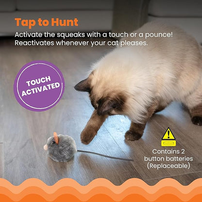 Catstages Squeak Squeak Mouse Cat Toy with Touch-Activated Sound & Catnip, Gray