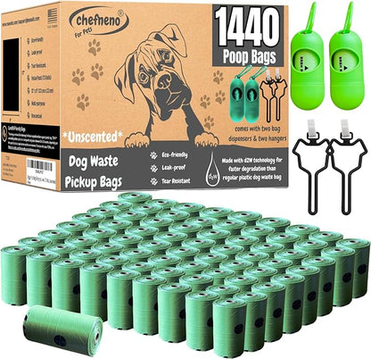 Doggy Poop Bags Biodegradable with Dispenser (1440 Bags) Eco-friendly Dog Waste Pickup Bags Landfill-friendly Refill Rolls Cat Waste Bags (Green, 72 Rolls, Unscented)