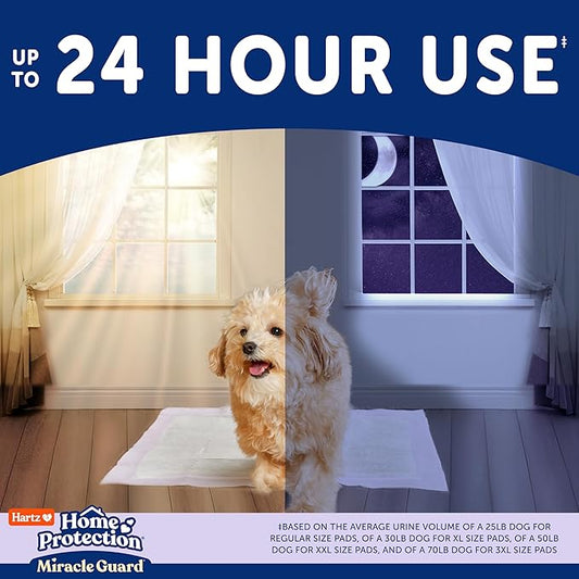 Hartz Miracle Guard Dog and Puppy Dog Pads Max Absorbency 24 Hour Use Odor Eliminating Lavender Scented No Leaks, 2XL Size 20 Count