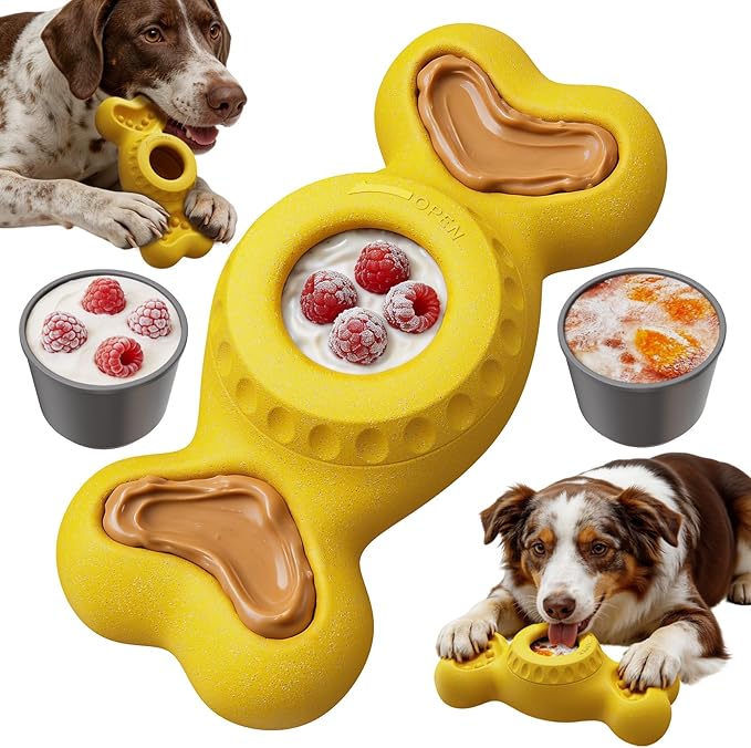 KADTC Large-Size 3 in 1 Durable Dog Enrichment Toy - Fillable & Frozen Bone Lick Toy - No-Transfer Freeze & Play Mess-Free - Ultimate Boredom Buster & Tough Chew Toys for Large Dogs - BPA-Free, Safe