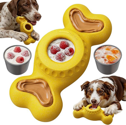 KADTC Large-Size 3 in 1 Durable Dog Enrichment Toy - Fillable & Frozen Bone Lick Toy - No-Transfer Freeze & Play Mess-Free - Ultimate Boredom Buster & Tough Chew Toys for Large Dogs - BPA-Free, Safe