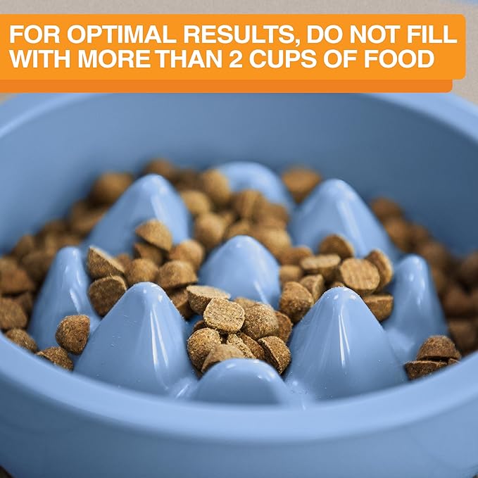 The Niner Slow Feed Bowl - Raised Peaks Slow Down Pets Eating - Fits Elevated Feeders Including Neater Feeder Large Sizes - Gentle on Teeth and Gums - Holds up to 2 Cups (Blue)