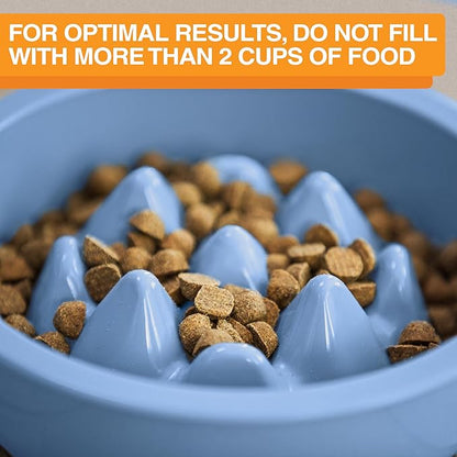 The Niner Slow Feed Bowl - Raised Peaks Slow Down Pets Eating - Fits Elevated Feeders Including Neater Feeder Large Sizes - Gentle on Teeth and Gums - Holds up to 2 Cups (Blue)