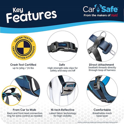 CarSafe Crash Tested Dog Safety Harness - Crash Tested to 32Kg/70lbs, Safely Secure Dog in The Car, Comfortable and Padded Design. for Toy, Small, Medium and Large Dogs (Size Large)