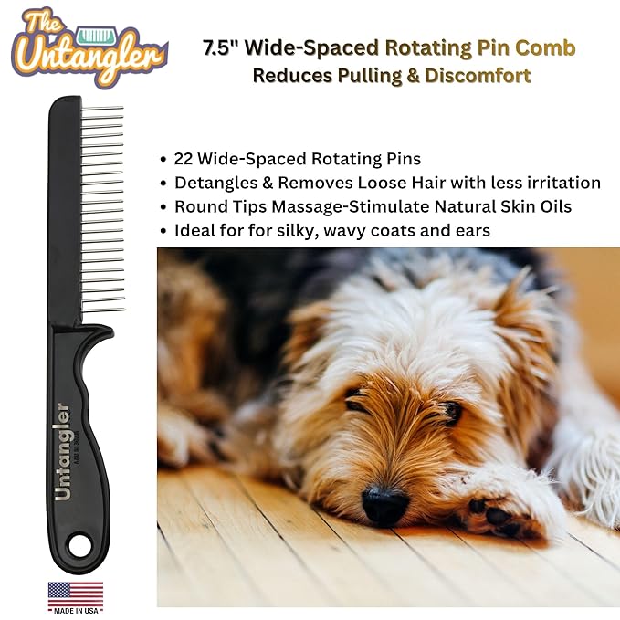 Super-Groom Combs with Smooth Rotating teeth for Painless Mat Removal (Black, 22 Coarse-Teeth)