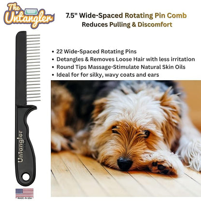 Super-Groom Combs with Smooth Rotating teeth for Painless Mat Removal (Black, 22 Coarse-Teeth)