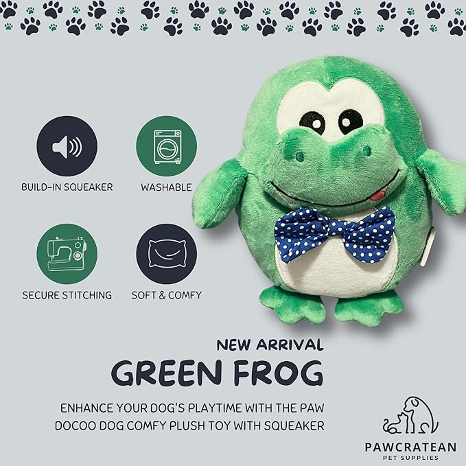 7" Squeaky Plush Toy for Puppies Small Dogs Self Etertainment Washable Soft Made [PET ONLY] (Green Frog)