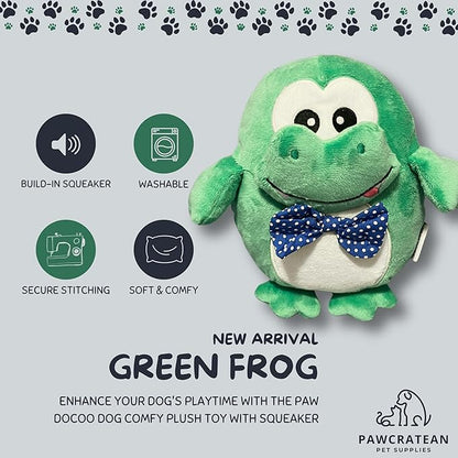 7" Squeaky Plush Toy for Puppies Small Dogs Self Etertainment Washable Soft Made [PET ONLY] (Green Frog)