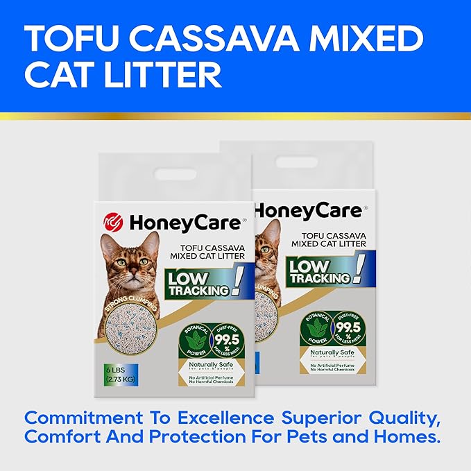 HoneyCare Cassava Tofu Mixed Cat Litter I Quick Clumping, Odor Control, Plant-Based Natural Ingredients, Non-Stick, Low Tracking, & Low Dust, 6 Lbs