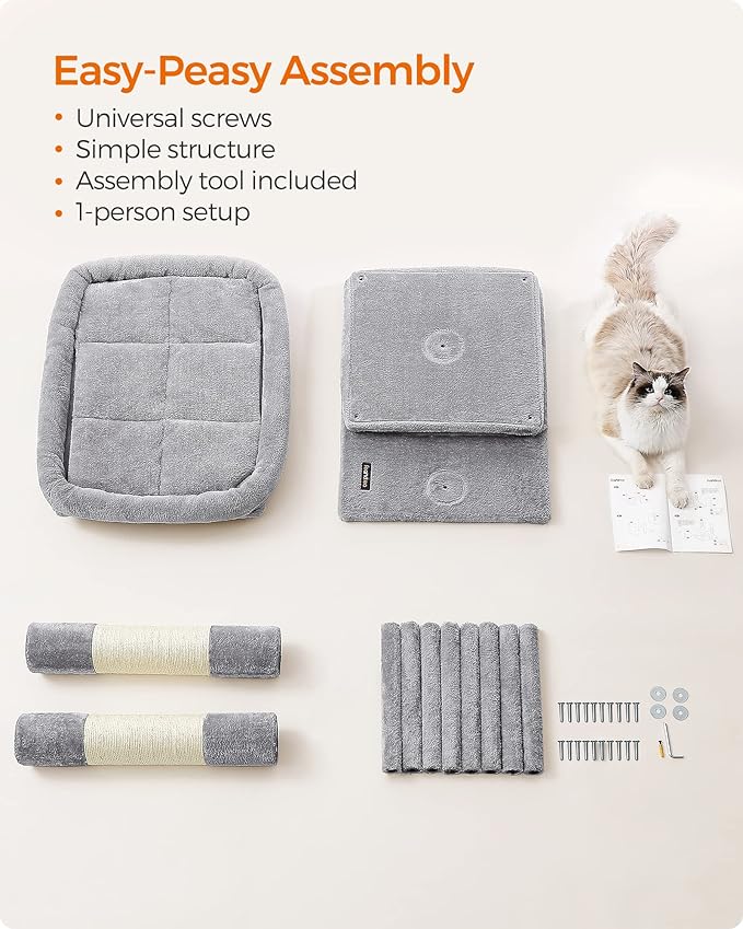 Feandrea Cat Tree, 40.6-Inch Cat Tower, Plush Condo for Extra Large Cats up to 44 lb, Large Perch, 2 Caves, Scratching Post, Light Gray UPCT614W01