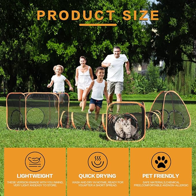 5 in 1 Outdoor Cat Tents with Tunnels for Outside - Cat Enclosures for Indoor Cats with 1 Cat Harness and Leash for Walking, 1 Cat Wand Toys, 3 Cat Feather Toys - Cat Playpen and Indoor Catio
