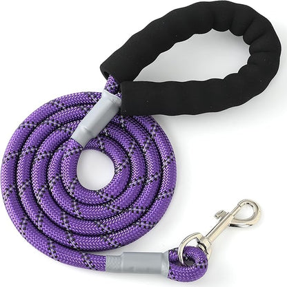 Mile High Life Reflective Dog Leash, with Comfortable Padded Handle, Purple Nylon Rope Leash with Steel Tips, Heavy Duty 4 Feet Pet Leashes (Purple,48 Inches)