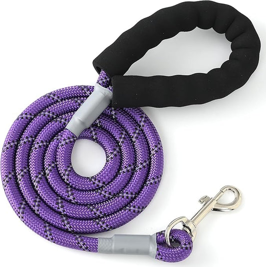 Mile High Life Reflective Dog Leash, with Comfortable Padded Handle, Purple Nylon Rope Leash with Steel Tips, Heavy Duty 4 Feet Pet Leashes (Purple,72 Inches)