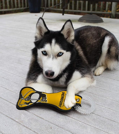 Pets First NHL Pittsburgh Penguins Dental Dog TUG Toy with Squeaker. Tough PET Toy for Healthy Fun, Teething & Cleaning Pet's Teeth & Gum., one Size (PEN-3310)