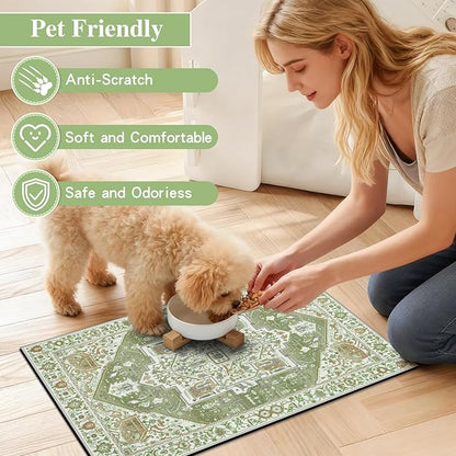 famibay Dog Food Mat, Absorbent Cat Dog Mats for Food and Water, No Stains Quick Dry Pet Cat Bowl Mats with Non Slip Backing, Boho Pet Feeding Mat for Floor Waterproof 12"x20"